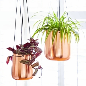 Pot de fleurs suspendu en métal plaqué cuivre moderne, écologique, petite capacité, pour plantes vertes d'intérieur, design minimaliste - Product Image 4