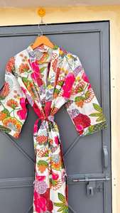 ชุดกิโมโนผ้าฝ้ายลายดอกไม้ พิมพ์ลายด้วยมือ ขนาดเดียว ชุดคลุมสำหรับเพื่อนเจ้าสาว ชุดคลุมอาบน้ำผ้าฝ้ายสำหรับฤดูร้อน ของขวัญ - Product Image 5