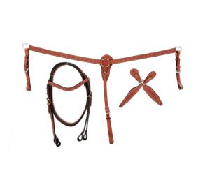 Selles Western en cuir véritable floral rose Baril de tête de cheval Rênes et collier de poitrine Tack Set - Product Image 6
