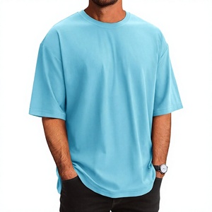 <b>Men's</b> Color Blocked Oversized T-<b>Shirt</b> Short Sleeve O-Neck Casual Knitted Solid Design <b>Blue</b> <b>Navy</b> Long Fit - Product Image 6