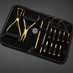Kit d'outils pour extensions de cheveux, couleur or, ensemble professionnel avec ciseaux, pinces et clips pour tissage de cheveux - Product Image 6