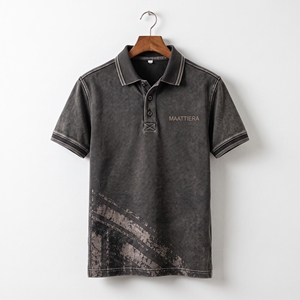 Mens <b>Vintage</b> Charcoal <b>Polo</b> <b>Shirt</b> Distressed Graphic Print Short Sleeve Custom Logo Casual Sportswear Wholesale OEM Manufacturer - Product Image 5