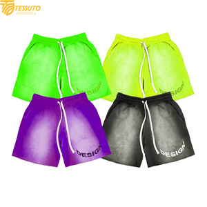 กางเกงขาสั้นผ้าฝ้ายไล่เฉดสีสไตล์สตรีทแวร์วินเทจสำหรับผู้ชาย ลวดลายเอฟเฟกต์ย้อมสีแบบแอซิดวอช เหมาะสำหรับออกกำลังกายและเล่นบาสเก็ตบอล พร้อมโลโก้แบบกำหนดเอง - Product Image 1