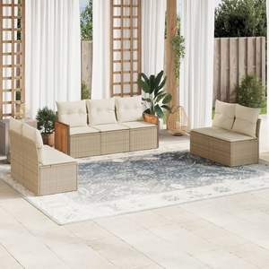 Ensemble de canapé de jardin modulaire en rotin PE beige 7 pièces, mobilier d'extérieur moderne modulaire - Product Image 1