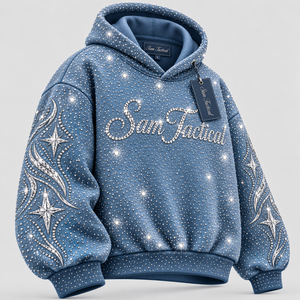 Men's Blue <b>Velour</b> <b>Hoodie</b> Rhinestone Hip Hop Pullover Sweatshirt Letter Design Regular Fit Autumn Wholesale Rate OEM Custom - Product Image 1