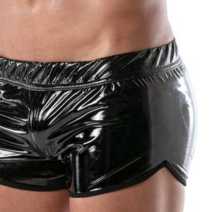 Shorts sexy pour homme en similicuir noir, style fetish, coupe ajustée, pour clubwear et soirée, avec taille élastique et dentelle, imperméable - Product Image 6