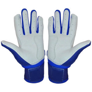 <b>Blue</b> White Leather Baseball Batting Gloves Breathable Soft Palm Anti Slip Grip Adjustable Wrist Strap Custom Logo OEM Training - Product Image 2