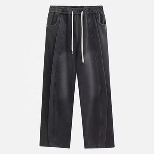 Pantalon de jogging unisexe délavé à l'acide, coupe large, haute qualité, avec logo personnalisé, léger, pour le printemps, avec poches, taille mi-haute, décontracté - Product Image 1