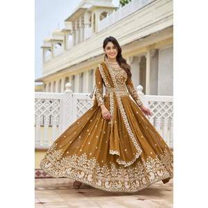 ATRACTIVA GEORGETTE BORDADO SECUENCIA TRABAJO LEHENGA CHOLI CINTURÓN CON DUPATTA MEHNDI - Product Image 1
