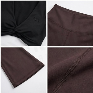 2 Piece Yoga Set Black Deep V Neck Short Sleeve Crop Top High Waist <b>Flared</b> <b>Leggings</b> Seamless Breathable Women's Sportswear - Product Image 4