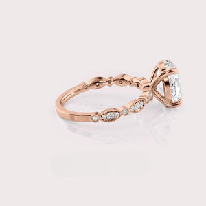 Bague en or jaune/blanc/rose 9 carats avec diamant de laboratoire taille ovale et pierres latérales rondes – Design nuptial moderne de luxe certifié IGI - Product Image 3