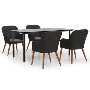 Ensemble de salle à manger de jardin durable en 5 pièces, en bois d'acacia massif noir, mobilier d'extérieur durable - Product Image 2