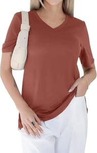 Camiseta de Manga Corta con Cuello en V para Mujer, Suave, Agradable al Tacto, de Poliéster, Color Sólido, Informal, Transpirable, Moda de Verano - Product Image 4