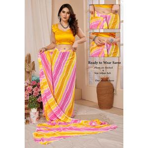 DISEÑADOR GEORGETTE ESTAMPADO TRABAJO UN MINUTO SAREE CON BLUSA DESCOSADA AMARILLO - Product Image 1