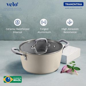 Casserole moderne en émail avec couvercle en verre et fond en acier inoxydable, ronde, durable, compatible gaz et induction - Product Image 4