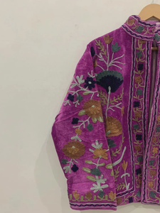 Violet Suzani Broderie Velours Veste Vintage Boho Manteau Unisexe Veste D'hiver Ethnique Chic Survêtement - Product Image 3