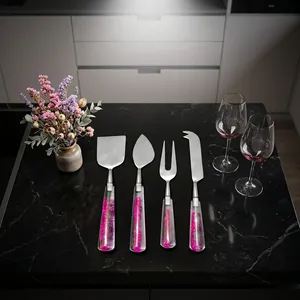 High Quality 4-Piece Eco-Friendly Cheese Knife Set with Resin and Epoxy Resin Clear Design and Beautiful <b>Pink</b> Color for Camping - Product Image 4