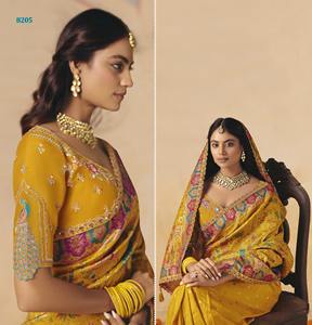 ผ้าไหมซารีดีไซน์หรูหรา พร้อมงานปักเลื่อมดิริแบบหนักแน่น เหมาะสำหรับงานแต่งงานและงานเลี้ยง รวมเสื้อปักเข้าชุด - Product Image 6