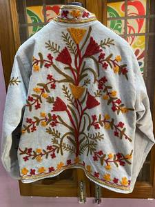 Wholesale Grey <b>Velvet</b> Suzani Embroidered Bomber <b>Jacket</b> Handmade Floral Winter Boho <b>Women</b> Outerwear Artisanal Vintage Breathable - Product Image 5