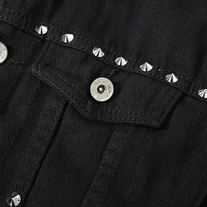Chaqueta de Mezclilla para Hombre, 100% Algodón, Secado Rápido, Transpirable, Resistente al Viento, Estilo Urbano, Decorada con Remaches, Estilo Punk, Corte Ajustado - Product Image 4