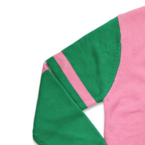 เสื้อสเวตเตอร์ไหมพรมคอวี แขนยาว สีชมพูเขียว ลายบล็อก สไตล์พรีปปี้ สำหรับผู้หญิง ป้องกันขนร่วง - Product Image 2