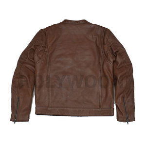 <b>Brown</b> PU <b>Leather</b> Motorcycle <b>Jacket</b> with Front Logo Windproof Lightweight Streetwear Outerwear Stand Collar & Side Pockets - Product Image 4