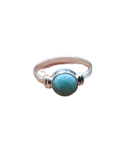 Handmade Natural Larimar Gemstone <b>Ring</b> Genuine <b>925</b> Sterling <b>Silver</b> Christian Bezel Set Certified Vintage Style for Engagement - Product Image 1