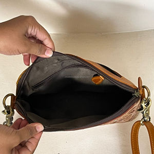 Wholesale Handcrafted Floral Designer Genuine Leather Handbags Vintage Style Crossbody Shopping & Travel Women Shoulder <b>Bags</b> - Product Image 6