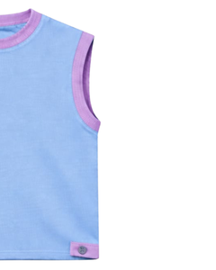 Blue Purple Contrast Sleeveless Top & Shorts <b>Set</b> Men Casual Summer Outfit Drawstring Waist Soft Breathable Cotton Blend Comfort - Product Image 2