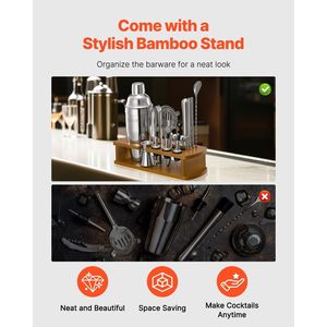 Juego de Coctelería de Acero Inoxidable de 18 Piezas, Herramientas de Bar con Soporte de Bambú, Kit de Bartender para Martini, Accesorios que Incluyen Cuchara Mezcladora - Product Image 5