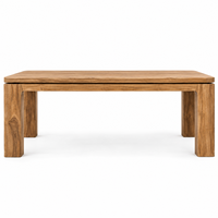 Table à manger rectangulaire contemporaine en teck massif, écologique, avec plateau superposé encastré, pieds carrés, 10 places, pour la maison ou l'hôtel