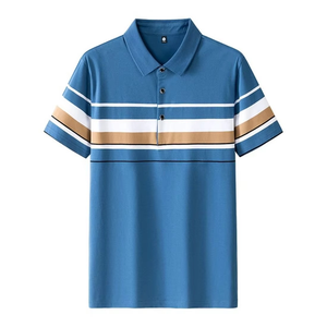 T-shirt en piqué de coton respirant, coupe ajustée, polo pour homme, style décontracté chic, vêtements d'été, vente en gros de polos unis - Product Image 1