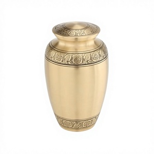 Urnes funéraires en laiton bronze gravées feuille d'or et fleur, pour cendres humaines, avec sac en velours offert - Product Image 1