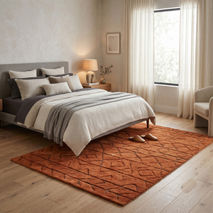 พรม DECORDEC สีส้มเทอร์ราคอตต้า ทำจากขนสัตว์ เป็นมิตรกับสิ่งแวดล้อม กันลื่น ลายชนเผ่าเรขาคณิต ทอมือ ขนหนานุ่ม สำหรับห้องนั่งเล่น ห้องนอน โรงแรม - Product Image 3