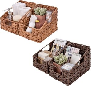 Best Sale Trending Eco-Friendly <b>Basket</b> Handle Water Hyacinth Woven <b>Storage</b> Box <b>for</b> Kitchen <b>Bathroom</b> Organization 2-Piece Pack - Product Image 6