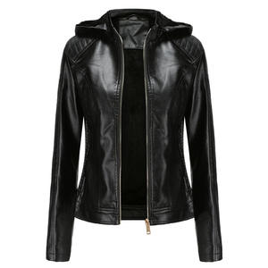 Veste en cuir PU pour femme, hiver 2025, col rabattu, imperméable, respirante, écologique, réversible, noire, OEM - Product Image 6