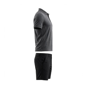 Ensemble polo et short bermuda pour homme, 100% coton respirant, couleur unie, séchage rapide, vêtements décontractés avec poches, design taille mi-haute - Product Image 3