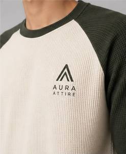 Custom Men's <b>Waffle</b> Knit Raglan Long Sleeve <b>Shirt</b> Premium Cotton Thermal Casual Tee - Product Image 4