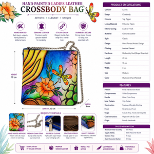 Bolso Bandolera Pintado a Mano para Mujer, Diseño Floral de Mariposas, Bolso Personalizado con Cierre de Cremallera, Forro de Poliéster, Ligero - Product Image 6