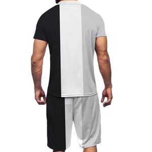 ชุดกางเกงขาสั้นสองชิ้นลายปะติดสีดำและสีเทาสำหรับผู้ชาย เสื้อโปโลแขนสั้นและชุดกางเกงขาสั้น ดีไซน์ใหม่ ชุดสตรีทแวร์ฤดูร้อน - Product Image 5