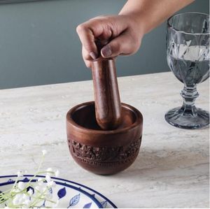 Ensemble mortier et pilon en bois d'acacia avec gravure Nakashi, ustensiles de cuisine traditionnels Khalbatta Okhli Musal Imam Dasta - Product Image 5