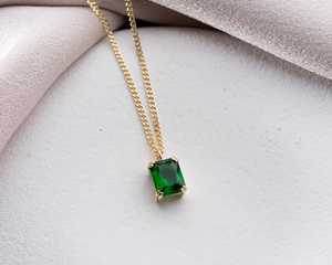 Pendentif émeraude, pierre précieuse verte, argent sterling 925, plaqué or 14 carats, vermeil, classique, élégant, haute qualité, pour femmes et enfants - Product Image 1