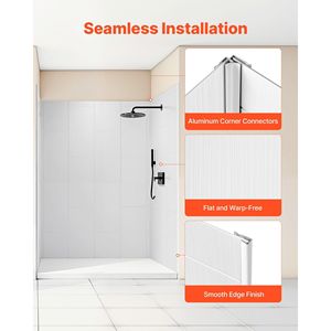 Kit de douche SMC à 3 panneaux à installation rapide, 60 po de largeur x 36 po de profondeur x 75 po de hauteur, 0,14 po (3,5 mm) d'épaisseur, imperméable, avec étagères murales pour salle de bain - Product Image 5