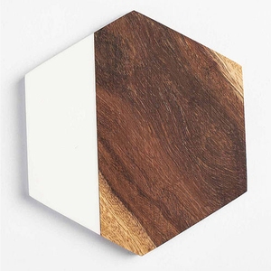 Hot Selling Marble Wood Coaster Set 4 Pieces Modern Hexagon Non-Slip Eco-Friendly Drink Coasters Coffee Tea <b>Cup</b> <b>Mat</b> Home Decor - Product Image 1