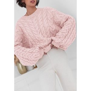 PRETTYGARDEN Womens Oversized <b>Cable</b> Knit Long <b>Sleeve</b> Crewneck Sweater Chunky Pullover Loose Outfit for Winter Fall 2025 XS Size - Product Image 4