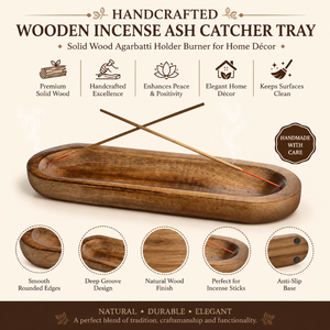 Natural Wooden Oval Incense Stick Holder Ash Catcher Tray | Handmade Agarbatti Burner for Yoga Pooja Home Décor <b>Decoration</b> Gift - Product Image 5