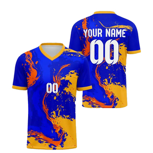 เสื้อฟุตบอลสีน้ำเงินเหลืองแบบซับลิเมชั่น โพลีเอสเตอร์ 100% คอกลม แขนสั้น ระบายอากาศได้ดี สำหรับผู้ใหญ่ทุกเพศทุกวัย ใส่ได้ทุกฤดู ลายตัวอักษร - Product Image 4