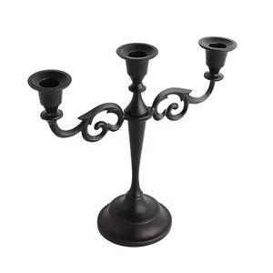 Ensemble de bougeoirs modernes en métal noir et or, hauts et fins, style minimaliste, pour centre de table de mariage et de salle à manger - Product Image 2
