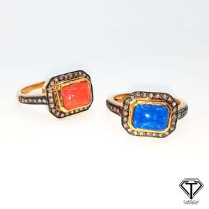 Pink and Blue <b>Opal</b> <b>Ring</b> 925 Sterling <b>Silver</b> Handmade Designer Jewelry Inlay Diamond Fashion <b>Ring</b> - Product Image 1