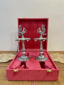 Artesanía en Metal, Pavo Real Plateado, SAMAI / DIYA, Par - Product Image 1